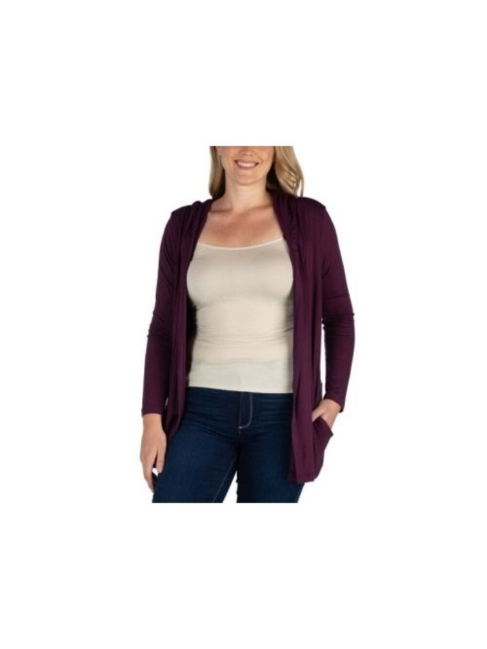 24seven Comfort Apparel Women's Plus Size 2X Hooded Cardigan Purple $84